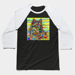 Psychedelic Rainbow Wolf Baseball T-Shirt